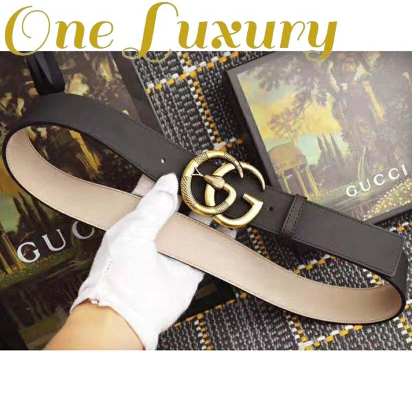 Replica Gucci Unisex Leather Belt with Double G Buckle with Snake in Black Leather 4