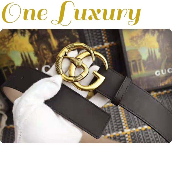 Replica Gucci Unisex Leather Belt with Double G Buckle with Snake in Black Leather 7