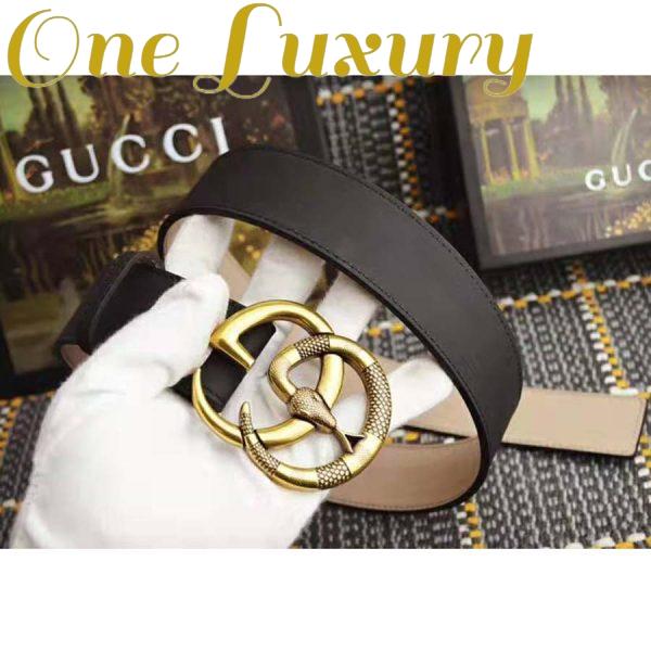 Replica Gucci Unisex Leather Belt with Double G Buckle with Snake in Black Leather 8