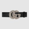 Replica Gucci Unisex Leather Belt with Double G Buckle with Snake in Black Leather 11