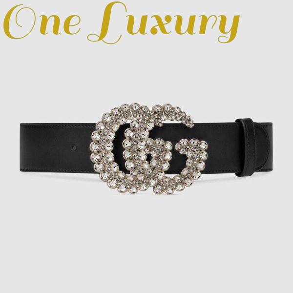 Replica Gucci Unisex Leather Belt with Double G Buckle-Black 2