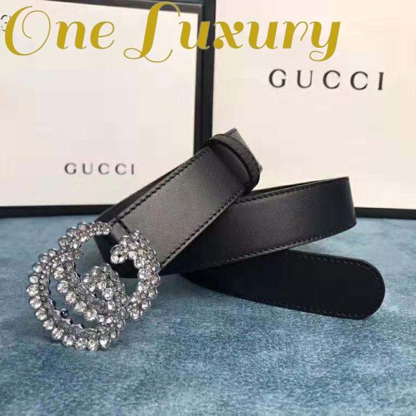 Replica Gucci Unisex Leather Belt with Double G Buckle-Black 4