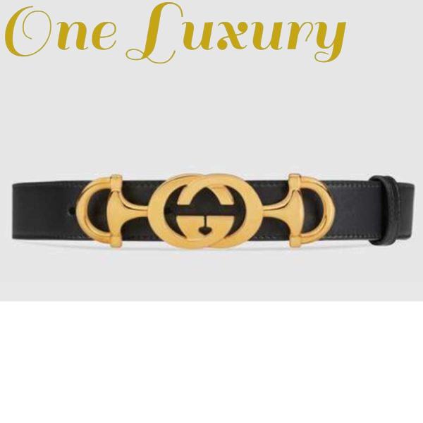 Replica Gucci Unisex Leather Belt with Interlocking G Horsebit-Black