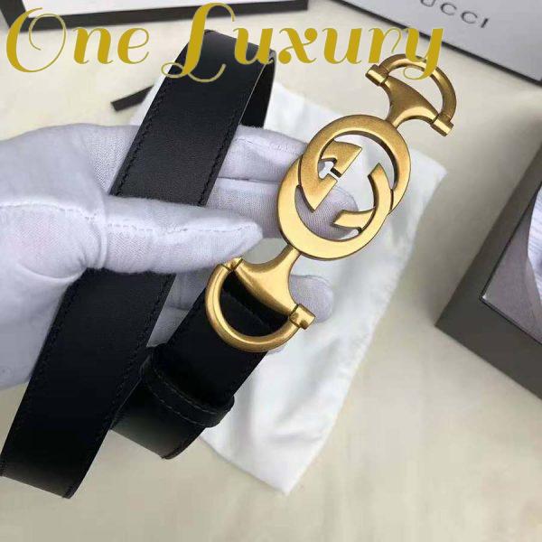 Replica Gucci Unisex Leather Belt with Interlocking G Horsebit-Black 6