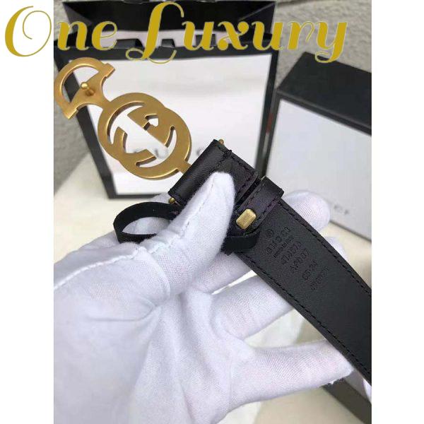 Replica Gucci Unisex Leather Belt with Interlocking G Horsebit-Black 8