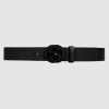 Replica Gucci Unisex Leather Belt with Interlocking G in Black Leather