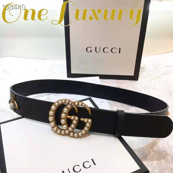 Replica Gucci Unisex Leather Belt with Pearl Double G-Black 3