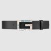 Replica Gucci Unisex Leather Belt with Pearl Double G-Black 10