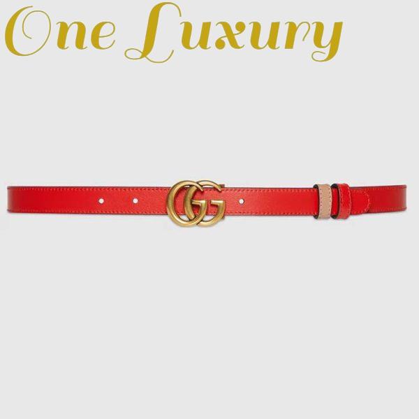 Replica Gucci Unisex Marmont Reversible Thin Belt Red Leather Double G Buckle 2