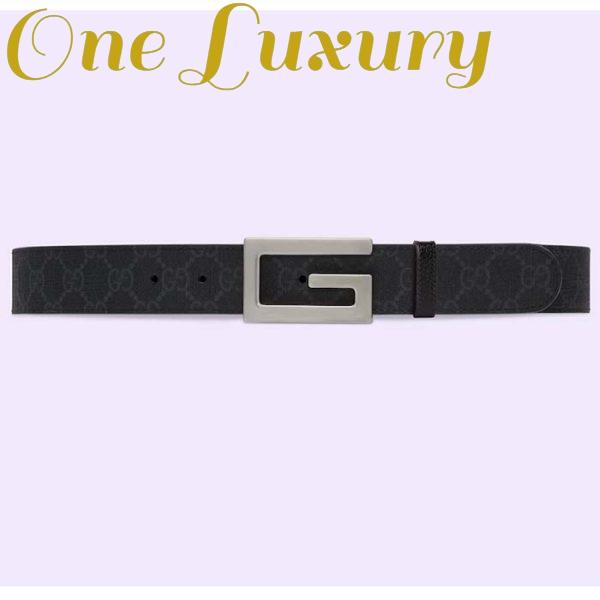 Replica Gucci Unisex Reversible Belt Square G Buckle Black GG Supreme Canvas Reverses Leather
