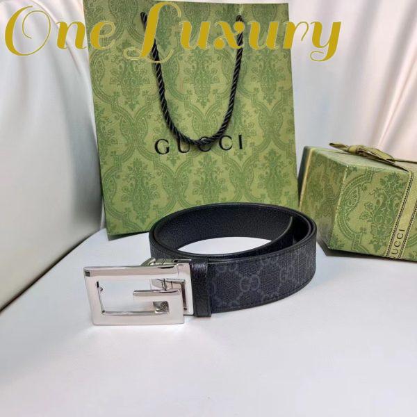 Replica Gucci Unisex Reversible Belt Square G Buckle Black GG Supreme Canvas Reverses Leather 5