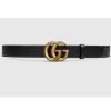 Replica Gucci Unisex Signature Leather Belt Black Leather Rectangular Buckle Trademark 3.8 CM Width 12