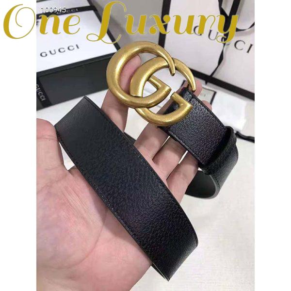 Replica Gucci Unisex Wide Leather Belt with Double G Buckle 4 cm Width-Black 6