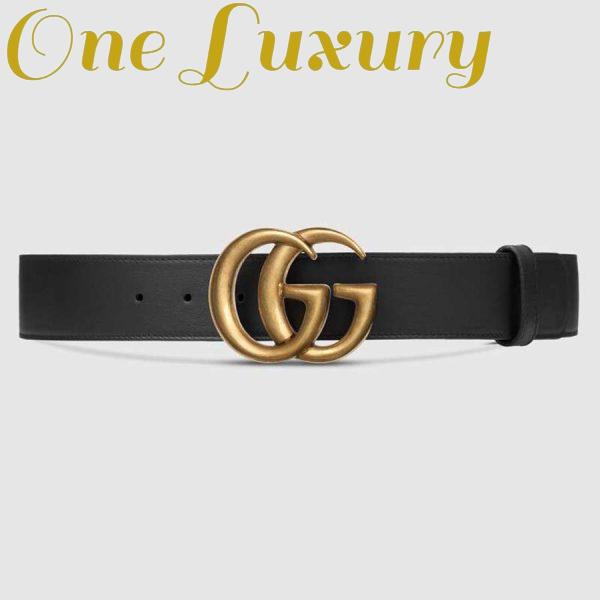Replica Gucci Unisex Wide Leather Belt with Double G Buckle-Black 2