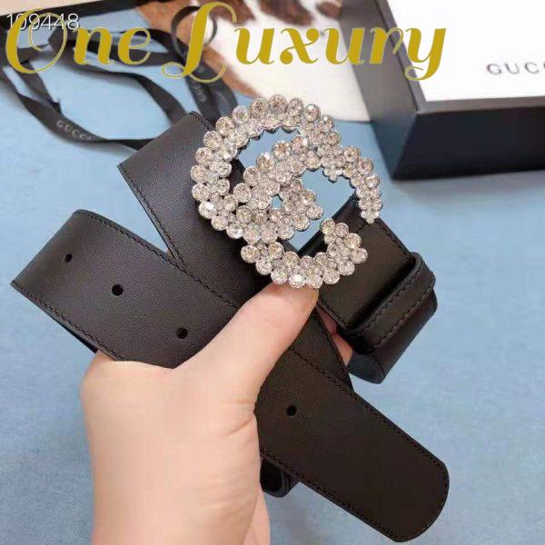 Replica Gucci Women GG Leather Belt with Double G Buckle 4 cm Width-Black 5