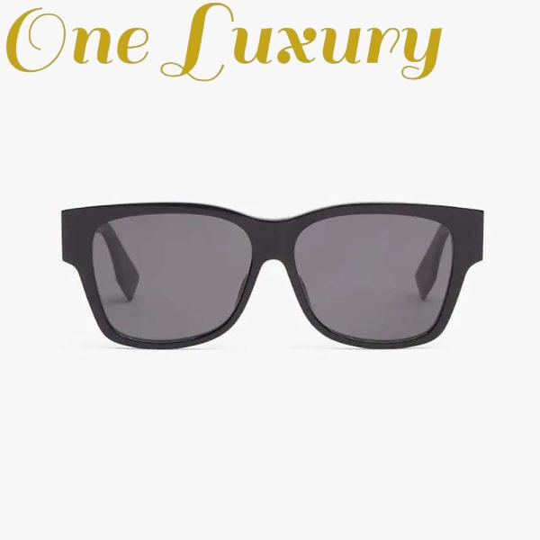 Replica Fendi Women O’Lock Black Acetate Sunglasses with Logo in Crystals