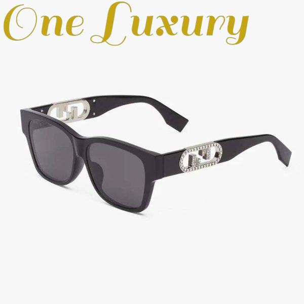 Replica Fendi Women O’Lock Black Acetate Sunglasses with Logo in Crystals 3