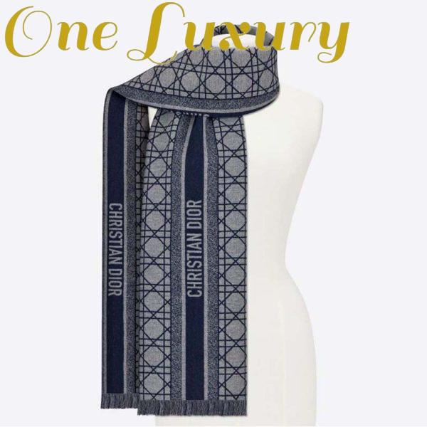 Replica Dior Women Cannage Scarf Navy Blue and Gray Cashmere and Virgin Wool