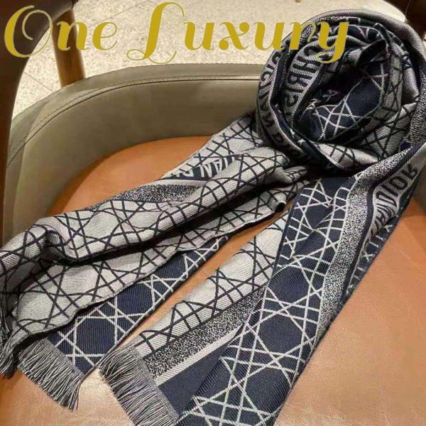 Replica Dior Women Cannage Scarf Navy Blue and Gray Cashmere and Virgin Wool 3