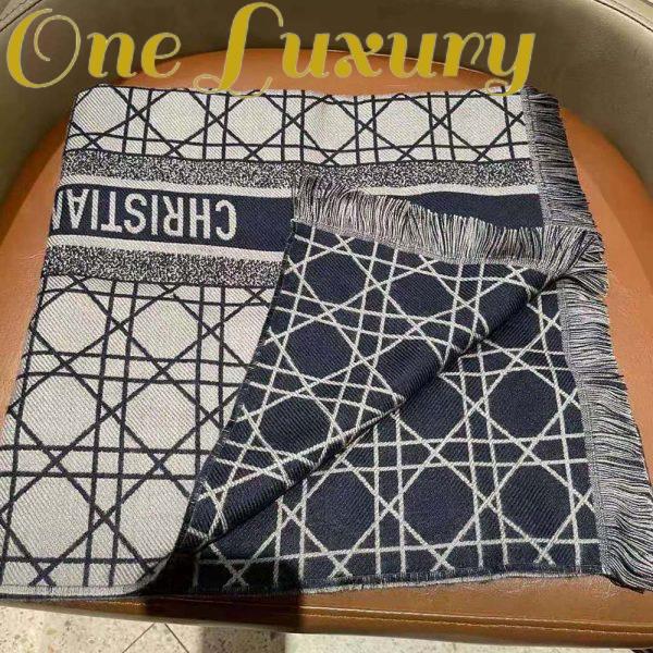 Replica Dior Women Cannage Scarf Navy Blue and Gray Cashmere and Virgin Wool 6