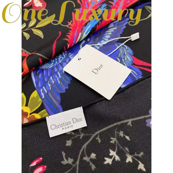Replica Dior Women CD Dior Birds 90 Square Scarf Black Multicolor Silk Twill 9