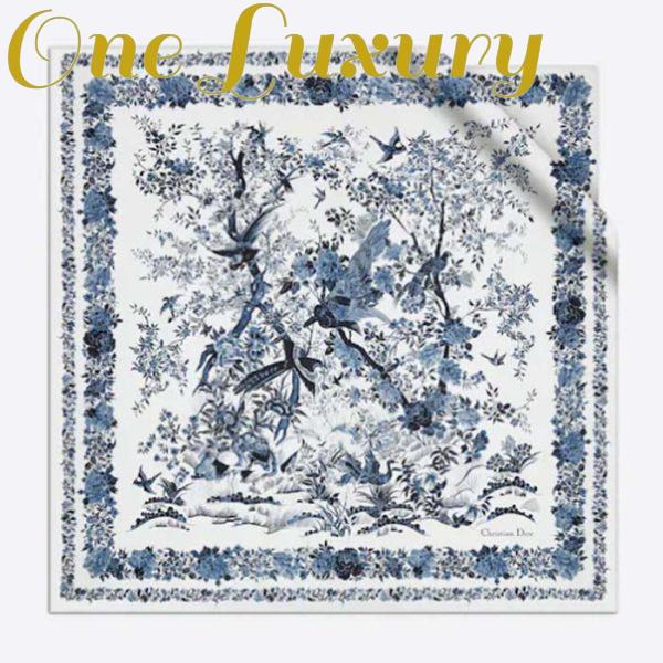 Replica Dior Women CD Dior Jardin D’Hiver 90 Square Scarf Ivory Blue Silk Twill