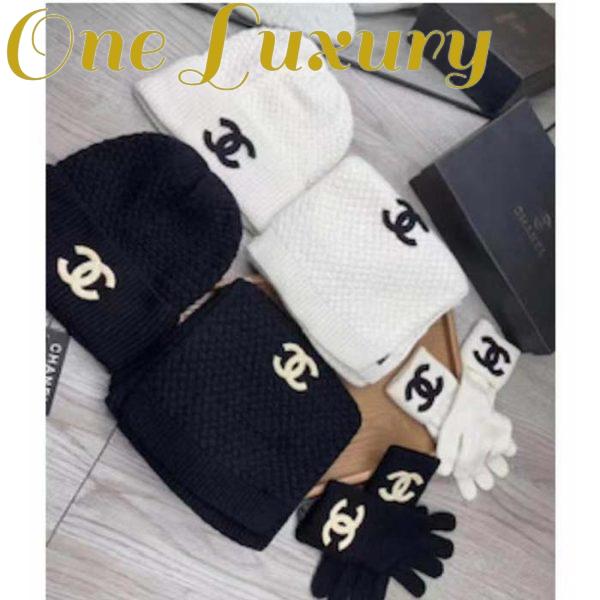 Replica Chanel Unisex CC A Set of Ahead Beanie Gloves Scarf White Black One Size