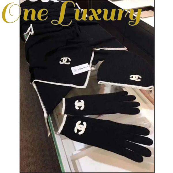 Replica Chanel Unisex CC A Set of Ahead Beanie Gloves Scarf White Black One Size 4
