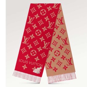 Replica Louis Vuitton LV Women Precious Rabbit Essential Scarf Red Wool Jacquard Monogram 2