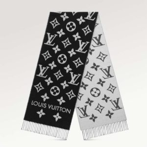 Replica Louis Vuitton LV Unisex Essential Scarf Black Wool Contrasting Monogram Motif Signature 2
