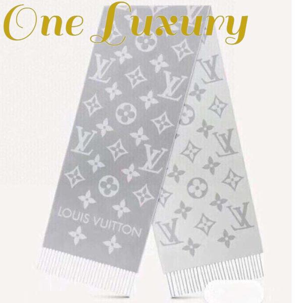Replica Louis Vuitton LV Unisex Essential Scarf Grey Wool Jacquard Weave Monogram Pattern
