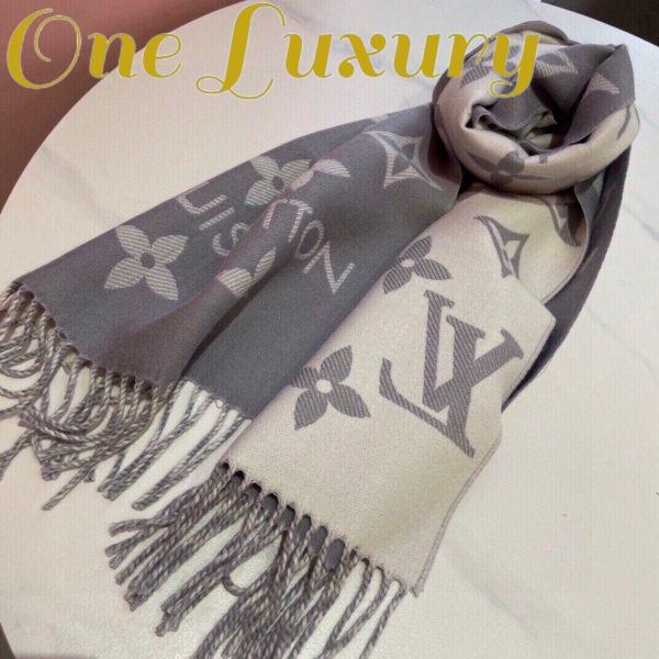 Replica Louis Vuitton LV Unisex Essential Scarf Grey Wool Jacquard Weave Monogram Pattern 3