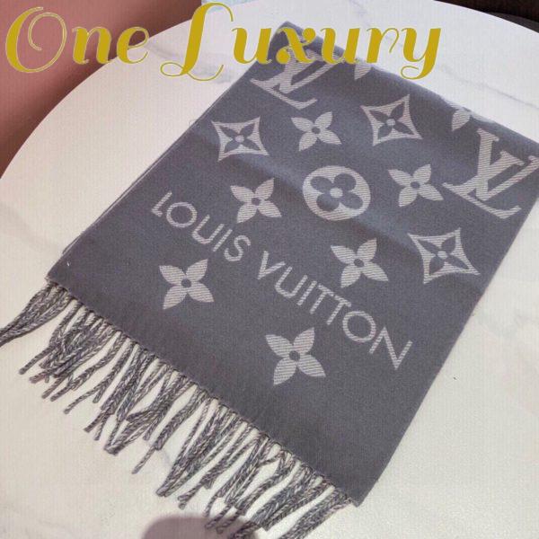 Replica Louis Vuitton LV Unisex Essential Scarf Grey Wool Jacquard Weave Monogram Pattern 4