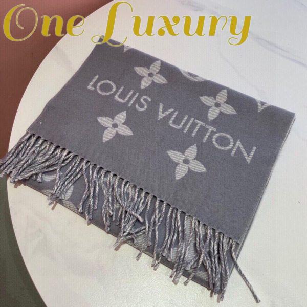 Replica Louis Vuitton LV Unisex Essential Scarf Grey Wool Jacquard Weave Monogram Pattern 5