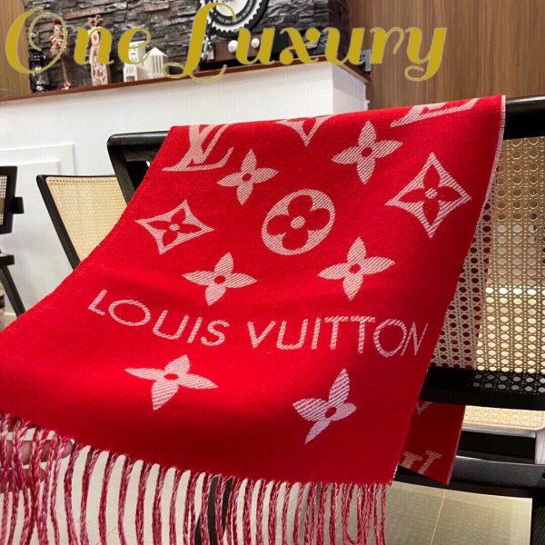 Replica Louis Vuitton LV Unisex Essential Scarf Red Wool Jacquard Weave Monogram Pattern 5