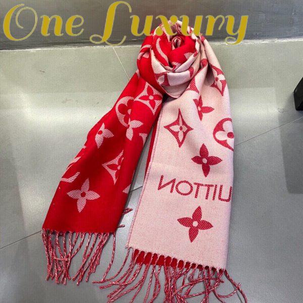 Replica Louis Vuitton LV Unisex Essential Scarf Red Wool Jacquard Weave Monogram Pattern 11