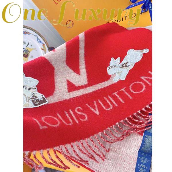 Replica Louis Vuitton LV Unisex Precious Rabbit Reykjavik Scarf Red Cashmere Monogram Flowers 8