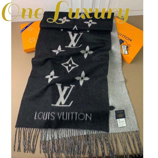 Replica Louis Vuitton LV Unisex Reykjavik Scarf Black Soft Cashmere Monogram Pattern 4