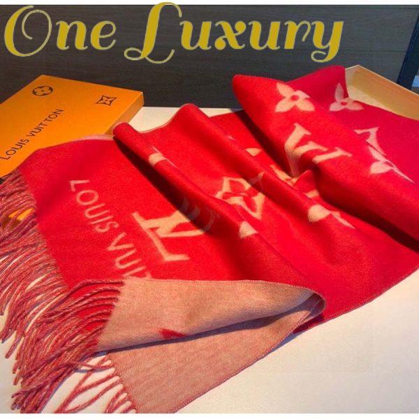 Replica Louis Vuitton LV Unisex Reykjavik Scarf Red Cashmere Jacquard Weave Oversized Monogram Flowers 4