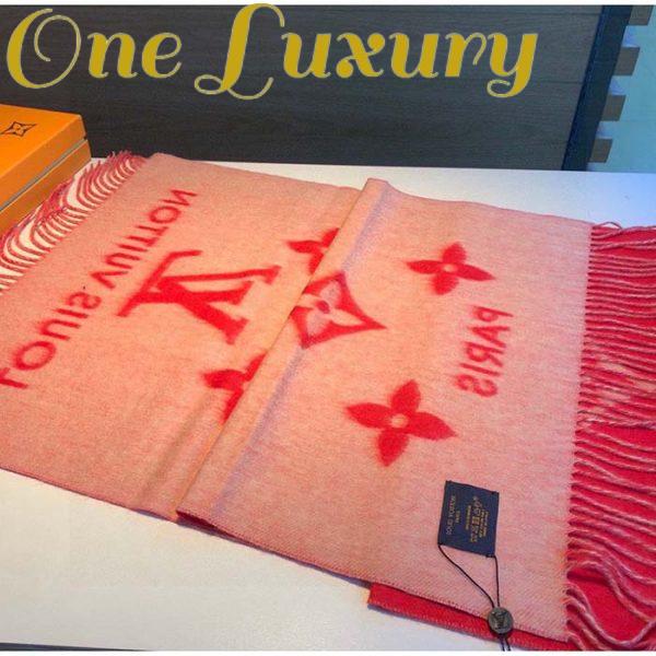 Replica Louis Vuitton LV Unisex Reykjavik Scarf Red Cashmere Jacquard Weave Oversized Monogram Flowers 6