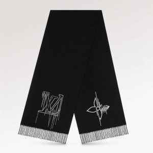 Replica Louis Vuitton LV Unisex Stitch Scarf Black Monogram Flowers Wool Cashmere Jacquard