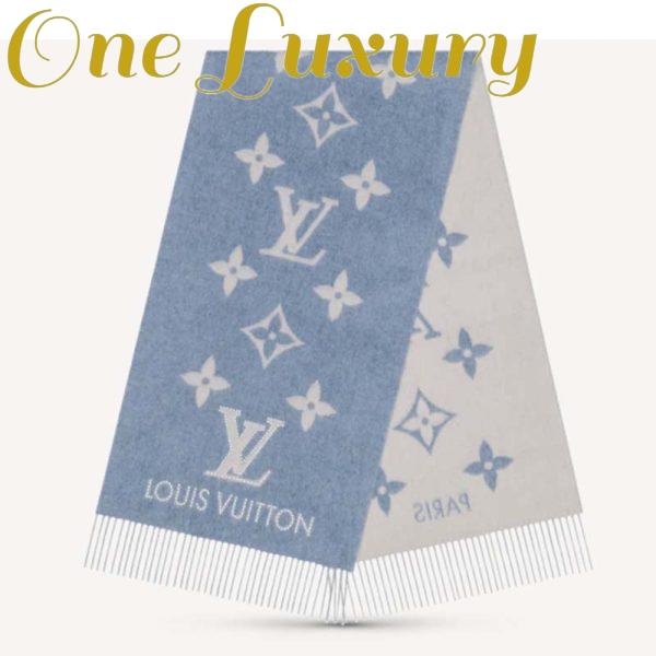 Replica Louis Vuitton LV Unisex Studdy Reykjavik Scarf Denim Blue Allover Monogram Jacquard Weave