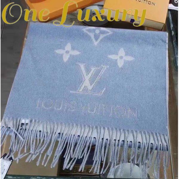 Replica Louis Vuitton LV Unisex Studdy Reykjavik Scarf Denim Blue Allover Monogram Jacquard Weave 3