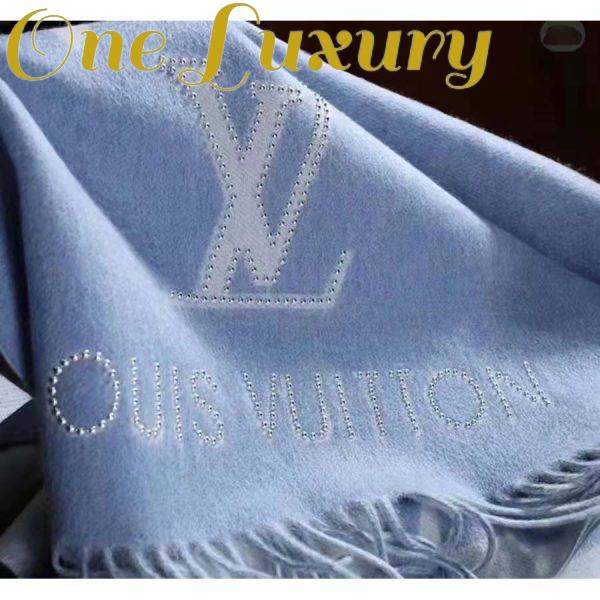 Replica Louis Vuitton LV Unisex Studdy Reykjavik Scarf Denim Blue Allover Monogram Jacquard Weave 4