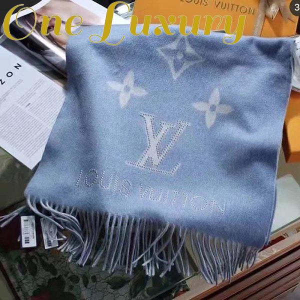 Replica Louis Vuitton LV Unisex Studdy Reykjavik Scarf Denim Blue Allover Monogram Jacquard Weave 5