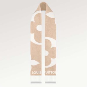 Replica Louis Vuitton LV Unisex Ultimate Shine Scarf Beige Allover Monogram Pattern Fringe Finish 2