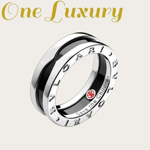 Replica Bvlgari Women Save the Children One-band Sterling Silver Ring with Black Ceramic