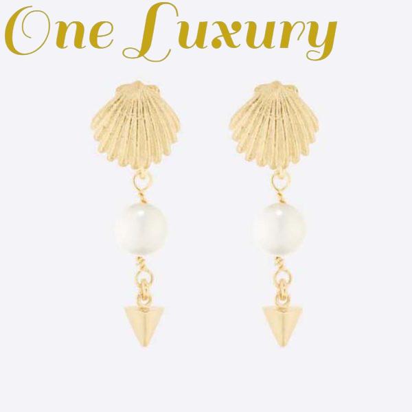 Replica Dior Women Sea Garden Earrings Gold-Finish Metal and White Resin Pearls