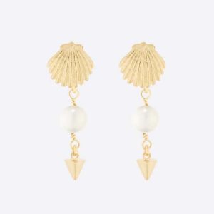 Replica Dior Women Sea Garden Earrings Gold-Finish Metal and White Resin Pearls 2