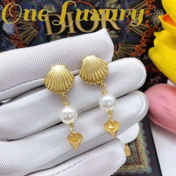 Replica Dior Women Sea Garden Earrings Gold-Finish Metal and White Resin Pearls 7
